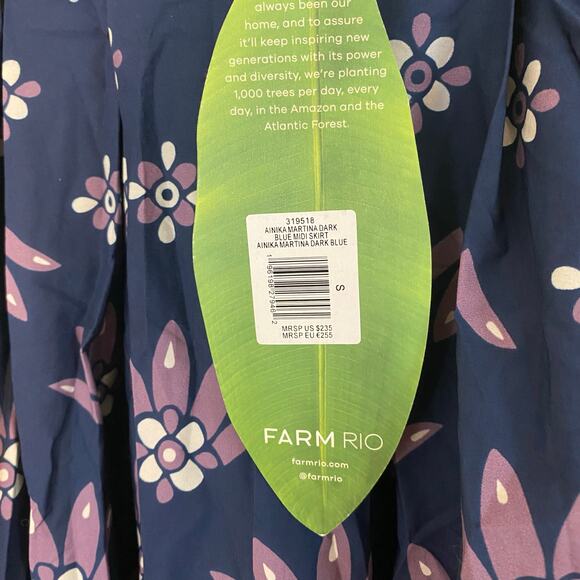 Farm Rio Ainika Martina Dark Blue Midi Skirt Pineapple 100% Cotton Scalloped - Picture 4 of 7